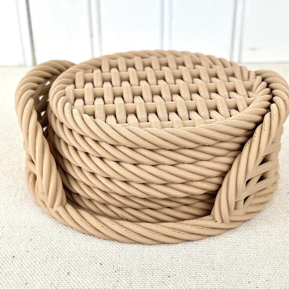 Woven Coaster Set, Modern Coasters with Holder, Drink Coasters, Set of 6 - Picture 3 of 10